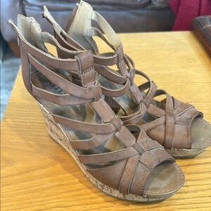 Brown Strappy Wedge Sandals